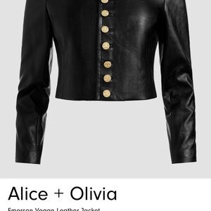 Alice + Olivia Black Leather Jacket with Gold Buttons